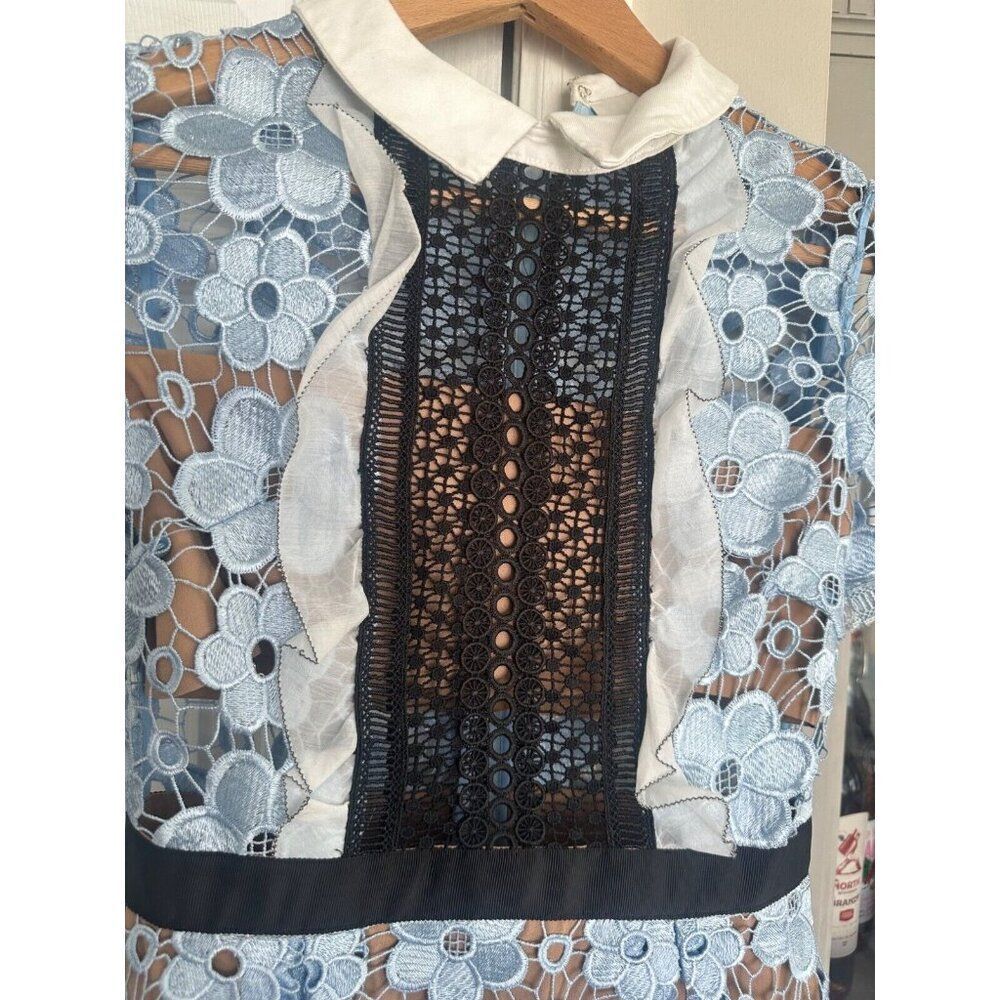 Self-Portrait Flower Garden Guipure Lace Dress in Light Blue Size US 4 Fairy - Picture 10 of 12